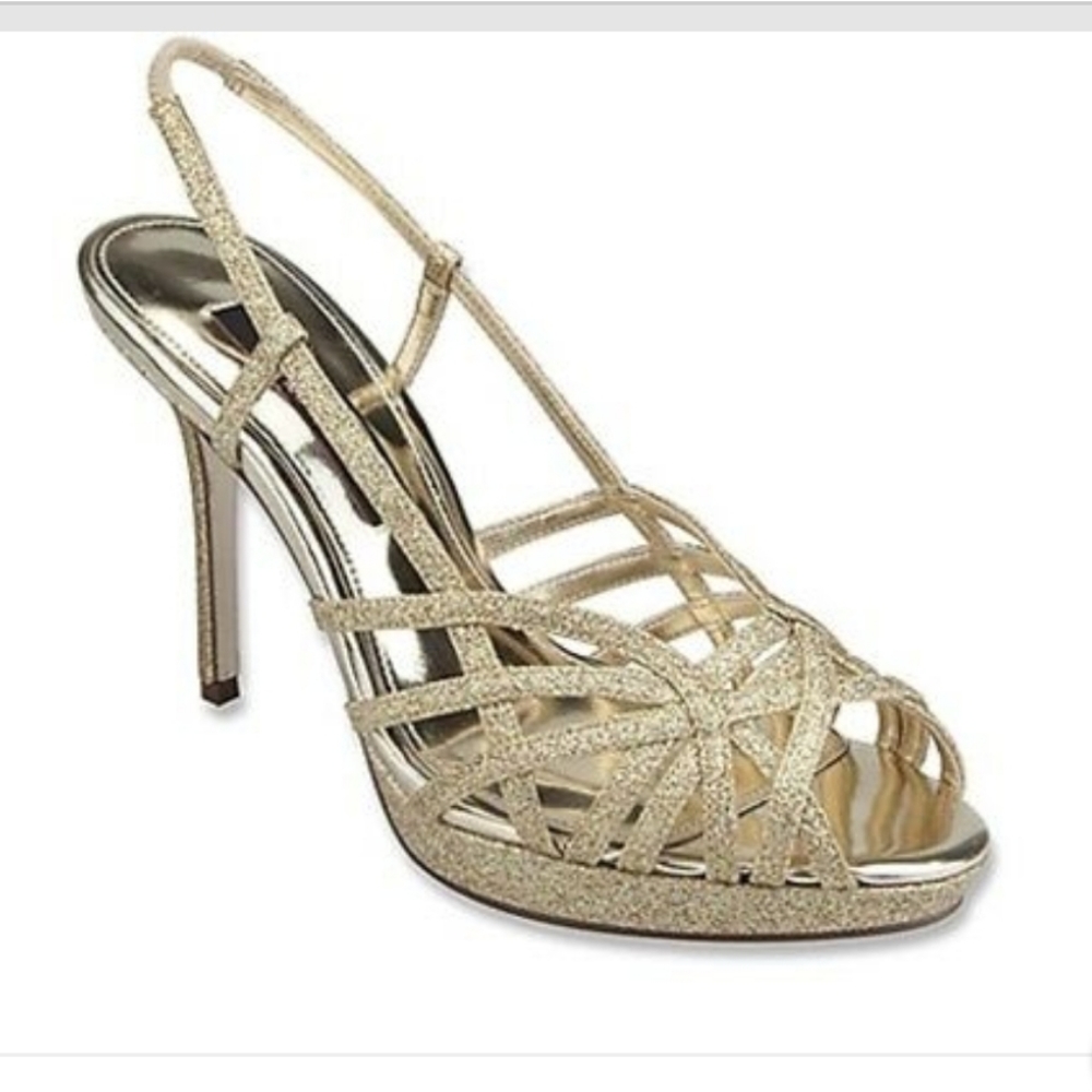 Nina Fonda Platform Slingback Sandal Glitter Gold